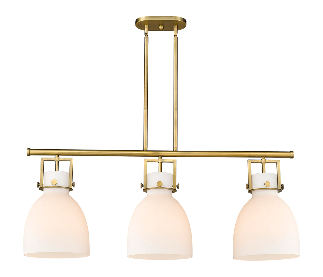 Innovations Lighting Newton Bell 7" Island Light - Brushed Brass Linear Chandeliers Innovations Lighting White ; Glass Type: Frosted  