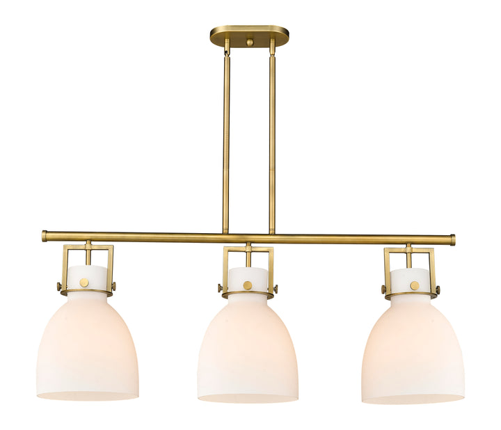 Innovations Lighting Newton Bell 7" Island Light - Brushed Brass Linear Chandeliers Innovations Lighting White ; Glass Type: Frosted  