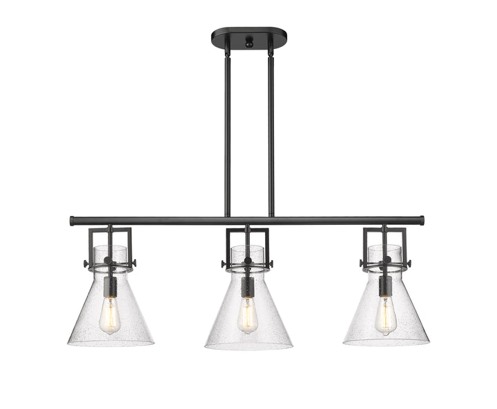 Innovations Lighting Newton Cone 7" Island Light - Matte Black Linear Chandeliers Innovations Lighting Seedy ; Glass Type: Seeded  