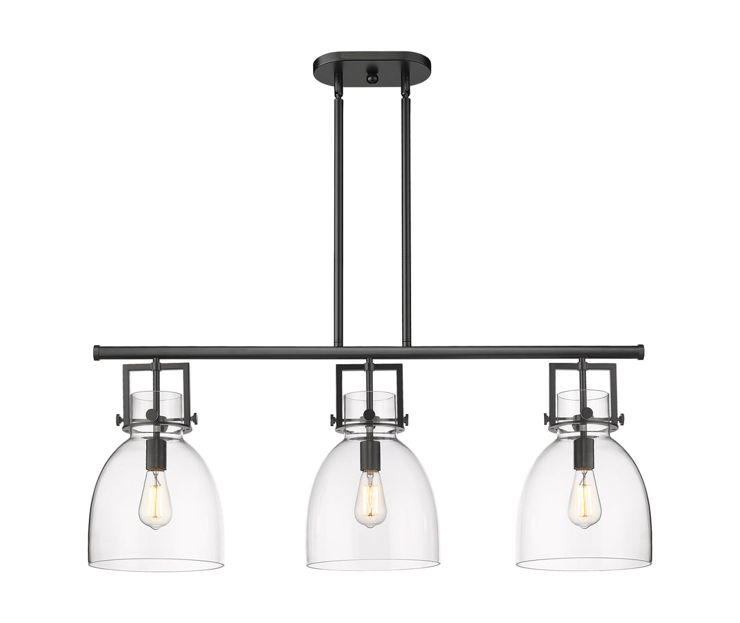 Innovations Lighting Newton Bell 7" Island Light - Matte Black Linear Chandeliers Innovations Lighting Clear ; Glass Type: Clear  