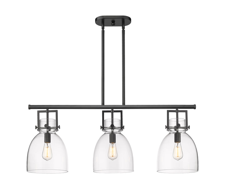 Innovations Lighting Newton Bell 7" Island Light - Matte Black Linear Chandeliers Innovations Lighting Clear ; Glass Type: Clear  