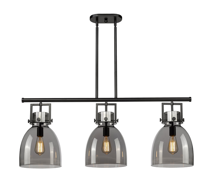 Innovations Lighting Newton Bell 7" Island Light - Matte Black Linear Chandeliers Innovations Lighting Light Smoke ; Glass Type: Smoked  