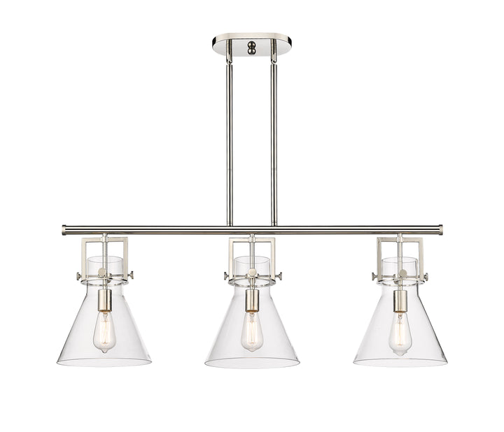 Innovations Lighting Newton Cone 7" Island Light - Polished Nickel Linear Chandeliers Innovations Lighting Clear ; Glass Type: Clear  