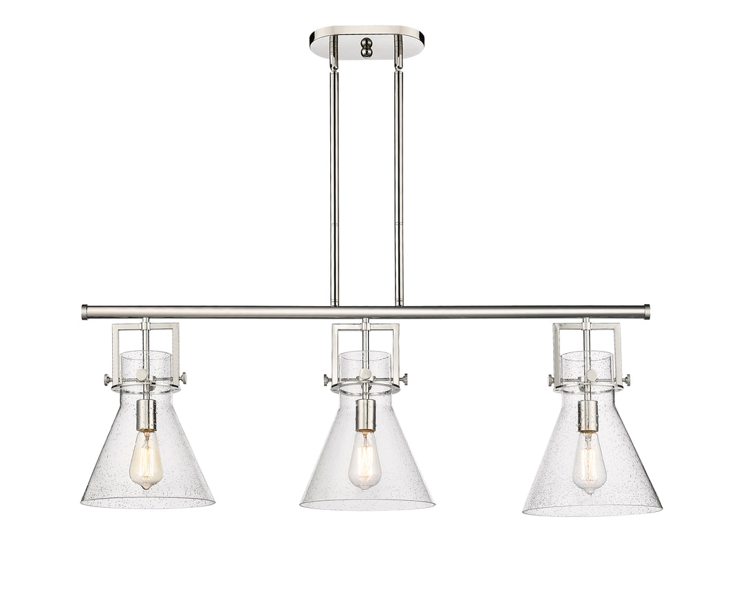 Innovations Lighting Newton Cone 7" Island Light - Polished Nickel Linear Chandeliers Innovations Lighting Seedy ; Glass Type: Seeded  