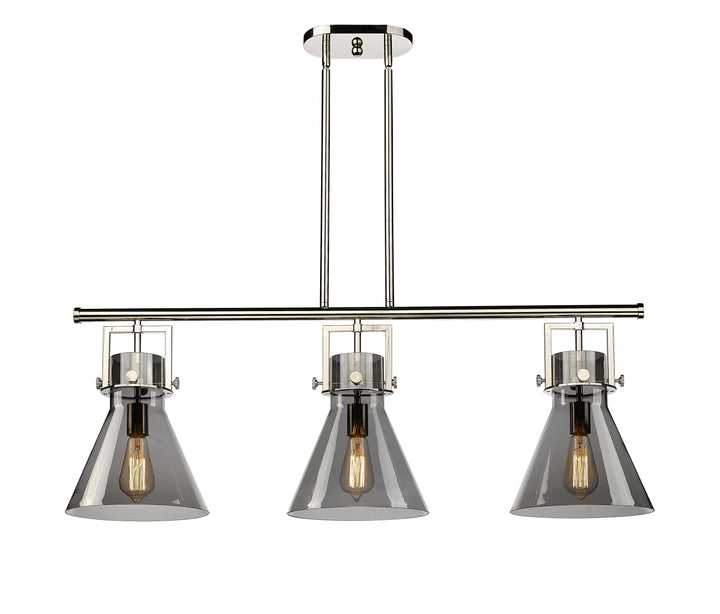 Innovations Lighting Newton Cone 7" Island Light - Polished Nickel Linear Chandeliers Innovations Lighting Light Smoke ; Glass Type: Smoked  