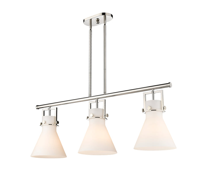 Innovations Lighting Newton Cone 7" Island Light - Polished Nickel Linear Chandeliers Innovations Lighting White ; Glass Type: Frosted  