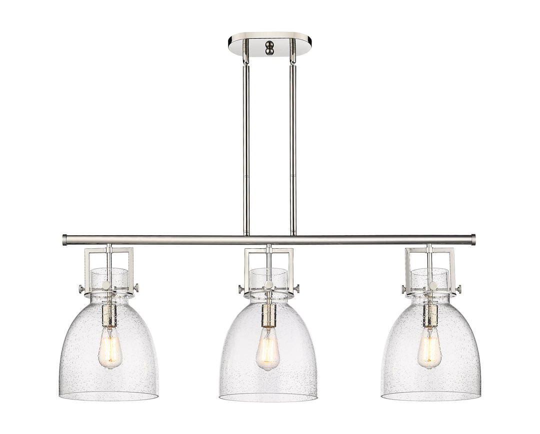 Innovations Lighting Newton Bell 7" Island Light - Polished Nickel Linear Chandeliers Innovations Lighting Seedy ; Glass Type: Seeded  