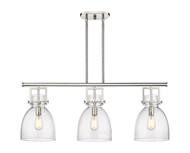 Innovations Lighting Newton Bell 7" Island Light - Polished Nickel Linear Chandeliers Innovations Lighting Seedy ; Glass Type: Seeded  