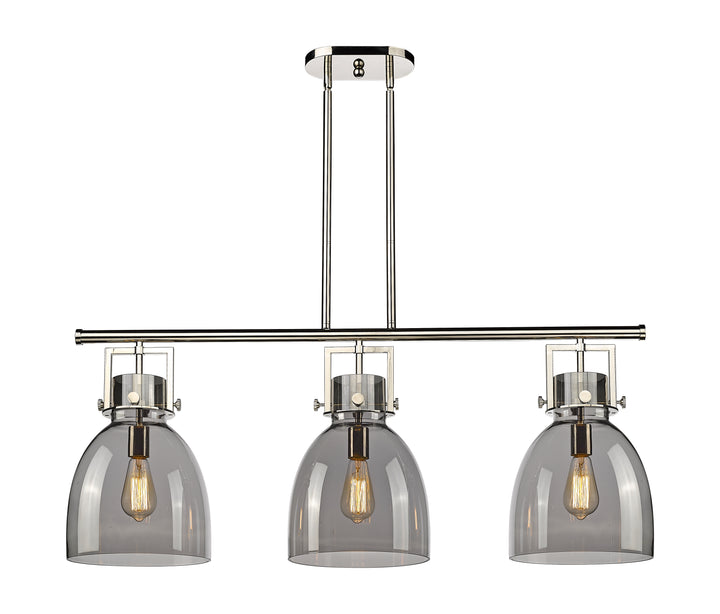 Innovations Lighting Newton Bell 7" Island Light - Polished Nickel Linear Chandeliers Innovations Lighting Light Smoke ; Glass Type: Smoked  