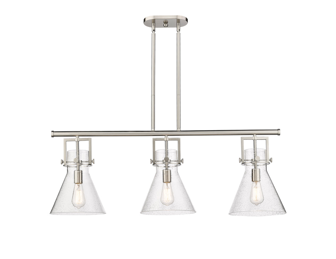 Innovations Lighting Newton Cone 7" Island Light - Satin Nickel Linear Chandeliers Innovations Lighting Seedy ; Glass Type: Seeded  