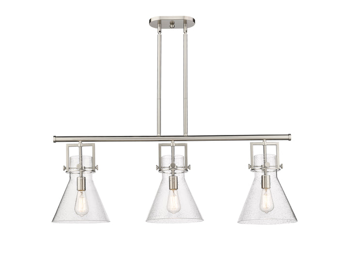 Innovations Lighting Newton Cone 7" Island Light - Satin Nickel Linear Chandeliers Innovations Lighting Seedy ; Glass Type: Seeded  