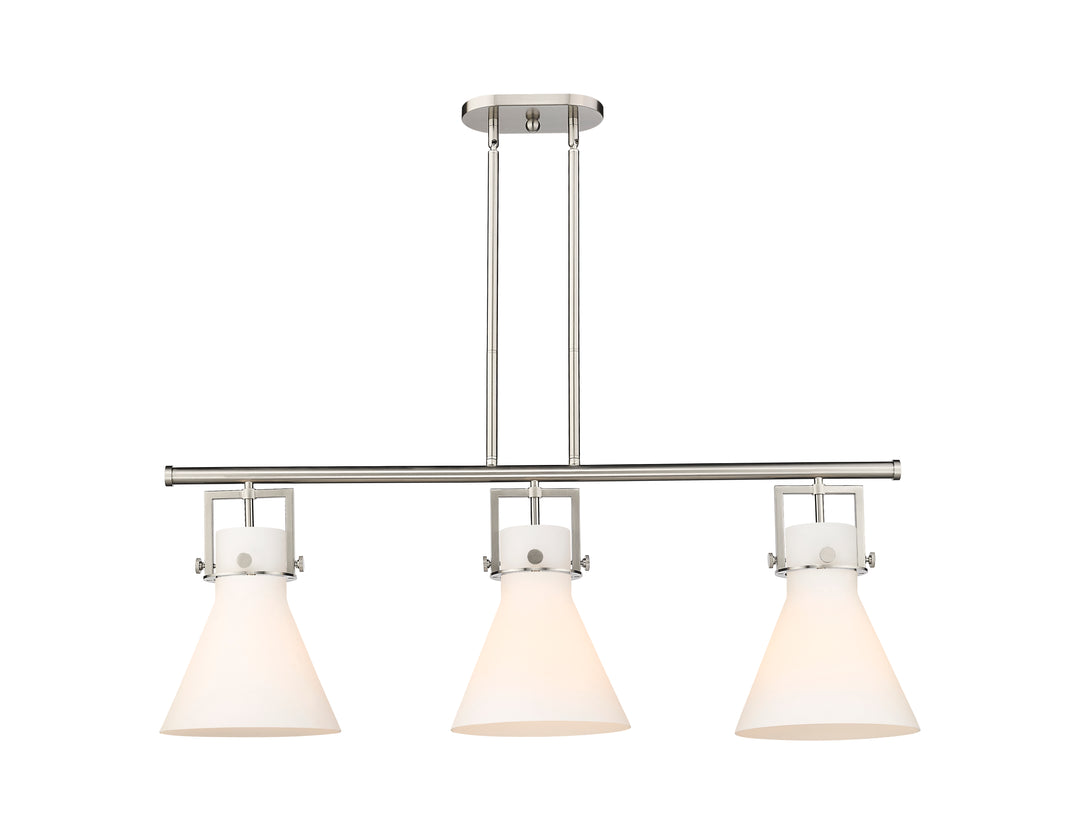 Innovations Lighting Newton Cone 7" Island Light - Satin Nickel Linear Chandeliers Innovations Lighting White ; Glass Type: Frosted  