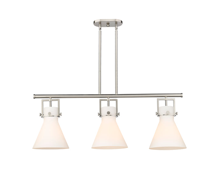 Innovations Lighting Newton Cone 7" Island Light - Satin Nickel Linear Chandeliers Innovations Lighting White ; Glass Type: Frosted  