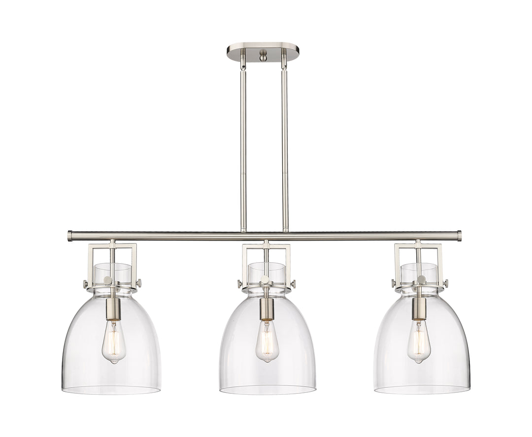 Innovations Lighting Newton Bell 7" Island Light - Satin Nickel Linear Chandeliers Innovations Lighting Clear ; Glass Type: Clear  