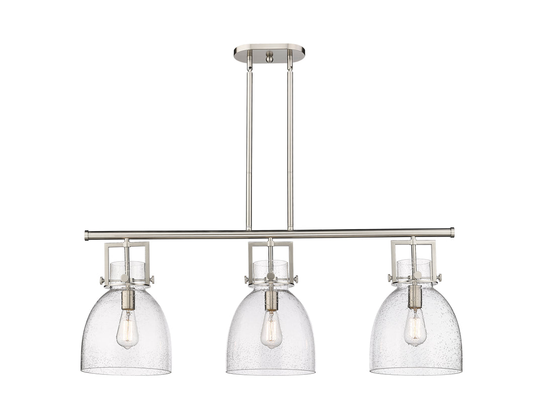 Innovations Lighting Newton Bell 7" Island Light - Satin Nickel Linear Chandeliers Innovations Lighting Seedy ; Glass Type: Seeded  