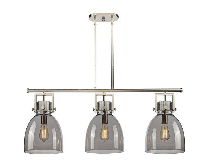 Innovations Lighting Newton Bell 7" Island Light - Satin Nickel Linear Chandeliers Innovations Lighting Light Smoke ; Glass Type: Smoked  