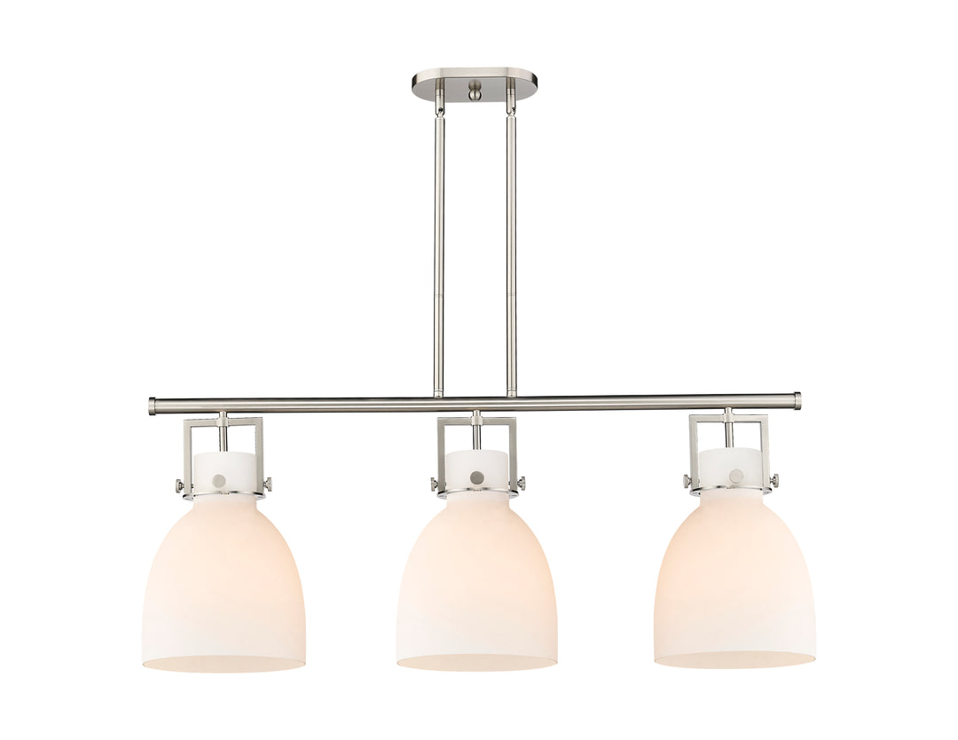 Innovations Lighting Newton Bell 7" Island Light - Satin Nickel Linear Chandeliers Innovations Lighting White ; Glass Type: Frosted  