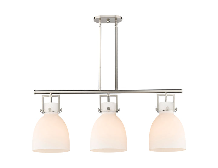 Innovations Lighting Newton Bell 7" Island Light - Satin Nickel Linear Chandeliers Innovations Lighting White ; Glass Type: Frosted  