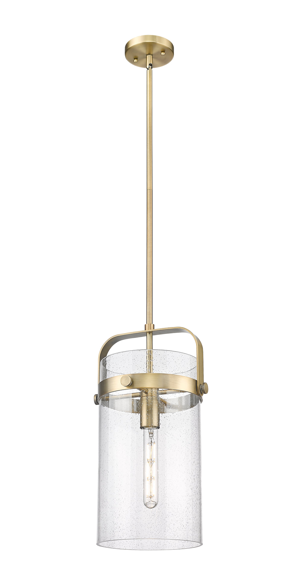 Innovations Lighting Pilaster 8" Mini Pendant - Brushed Brass Mini-Pendants Innovations Lighting Seedy ; Glass Type: Seedy  