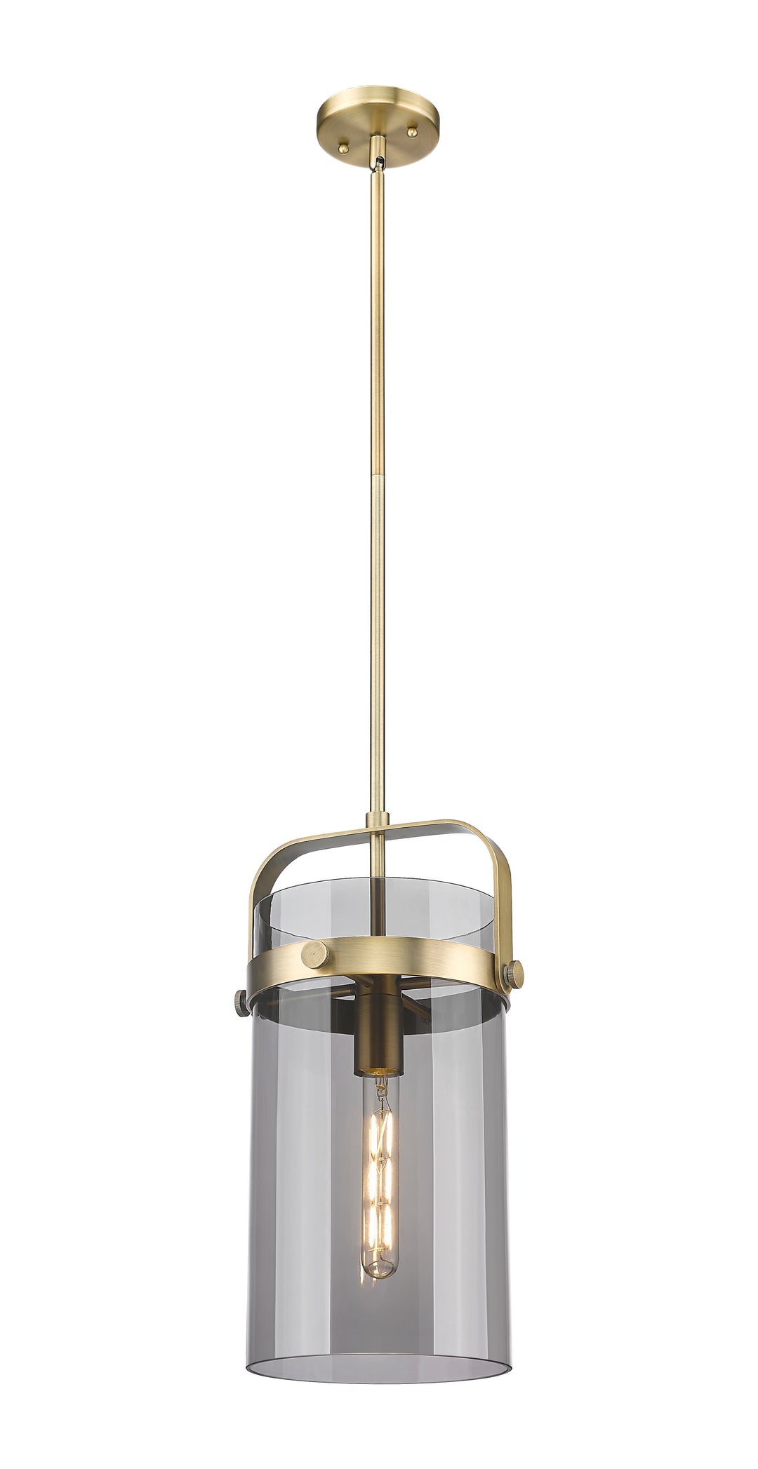 Innovations Lighting Pilaster 8" Mini Pendant - Brushed Brass Mini-Pendants Innovations Lighting Light Smoke ; Glass Type: Smoked  