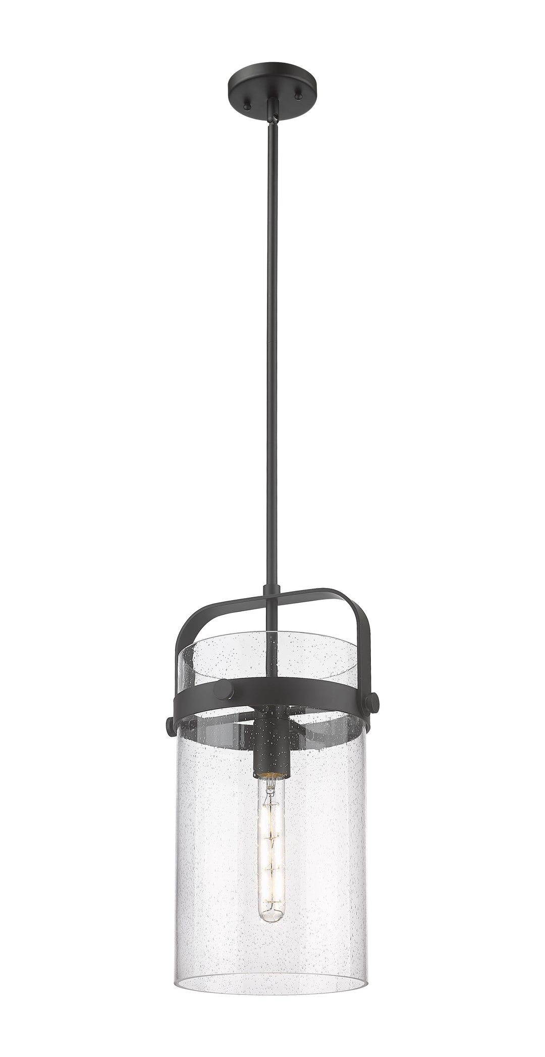 Innovations Lighting Pilaster 8" Mini Pendant - Matte Black Mini-Pendants Innovations Lighting Seedy ; Glass Type: Seedy  