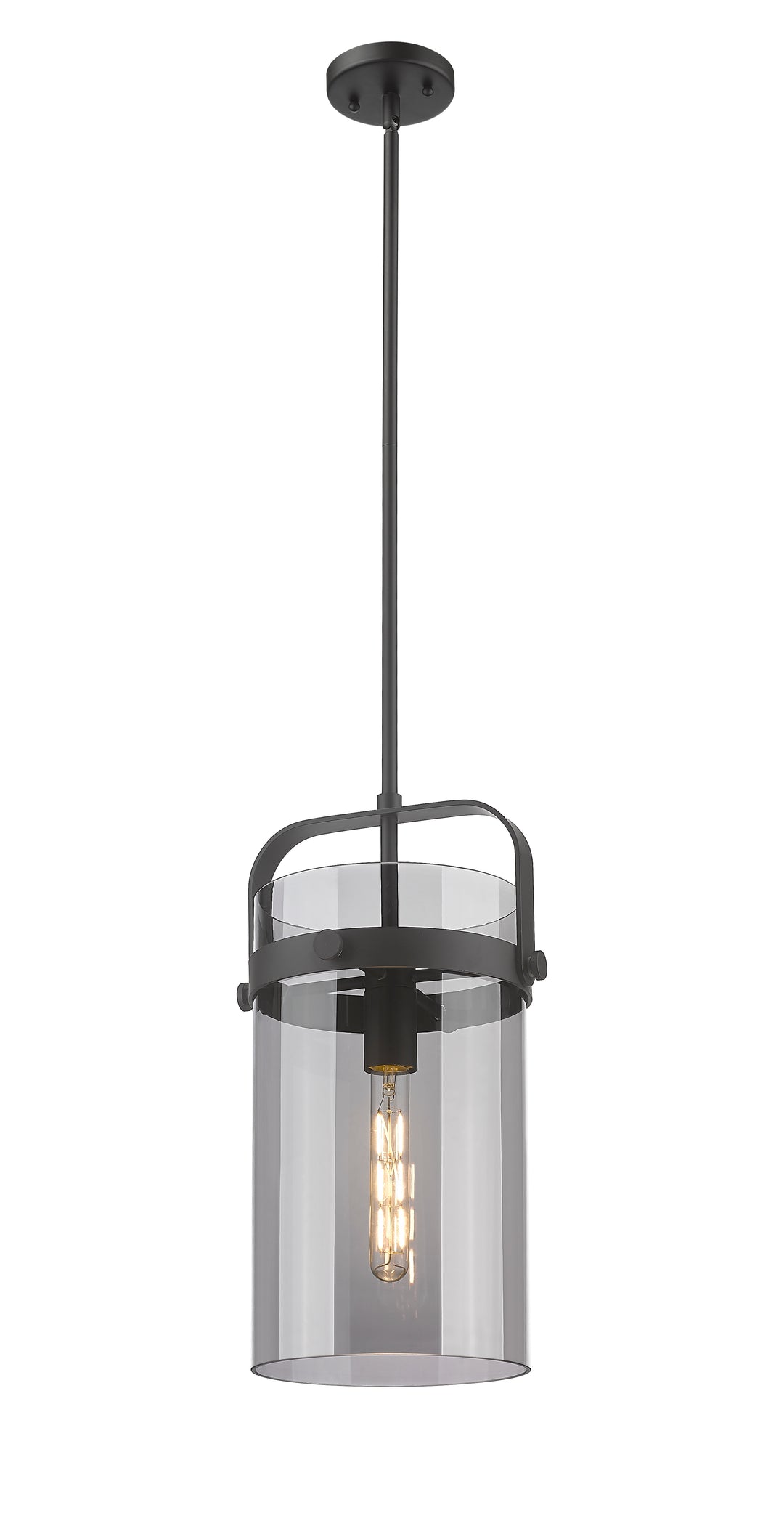 Innovations Lighting Pilaster 8" Mini Pendant - Matte Black Mini-Pendants Innovations Lighting Light Smoke ; Glass Type: Smoked  