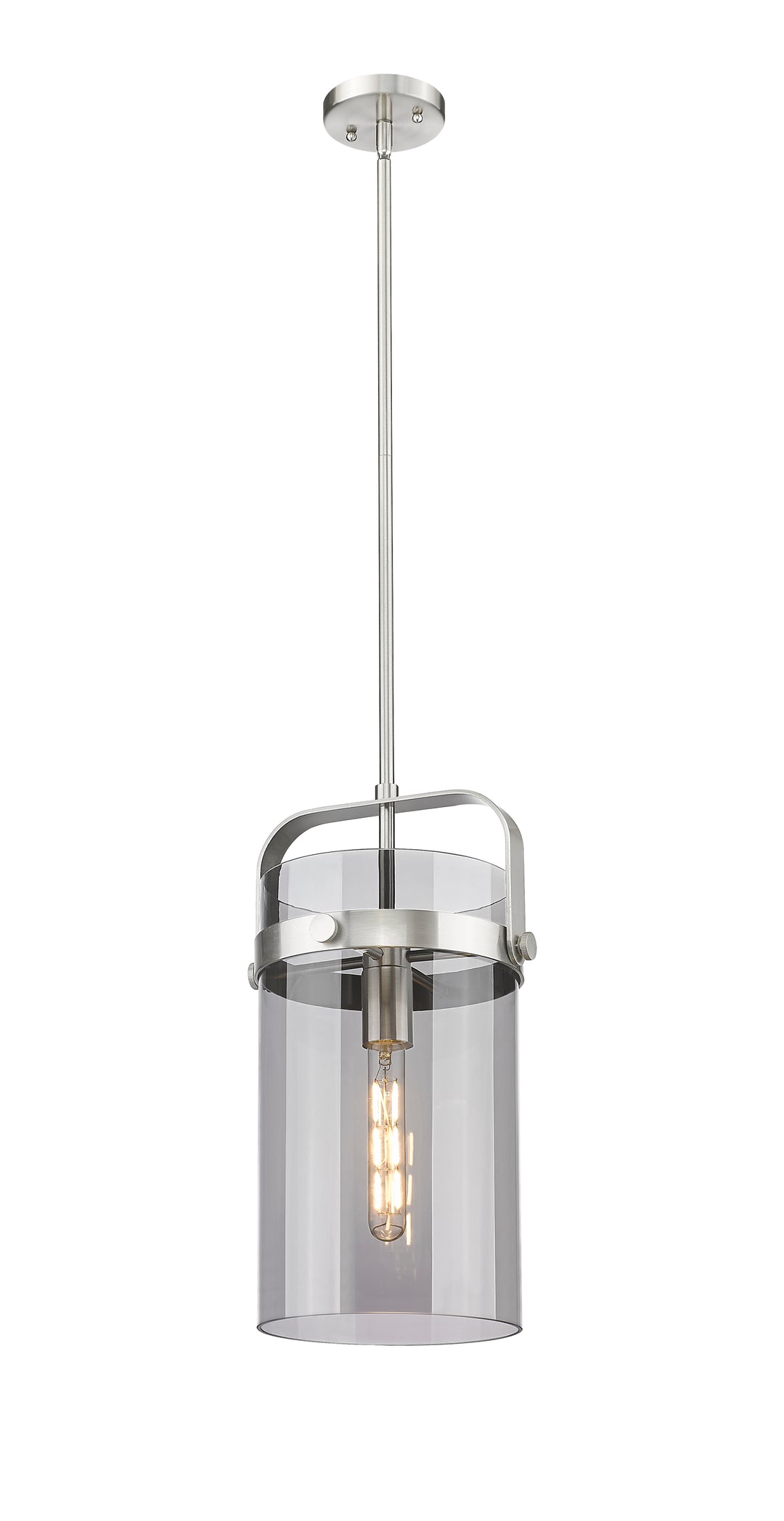 Innovations Lighting Pilaster 8" Mini Pendant - Satin Nickel Mini-Pendants Innovations Lighting Light Smoke ; Glass Type: Smoked  