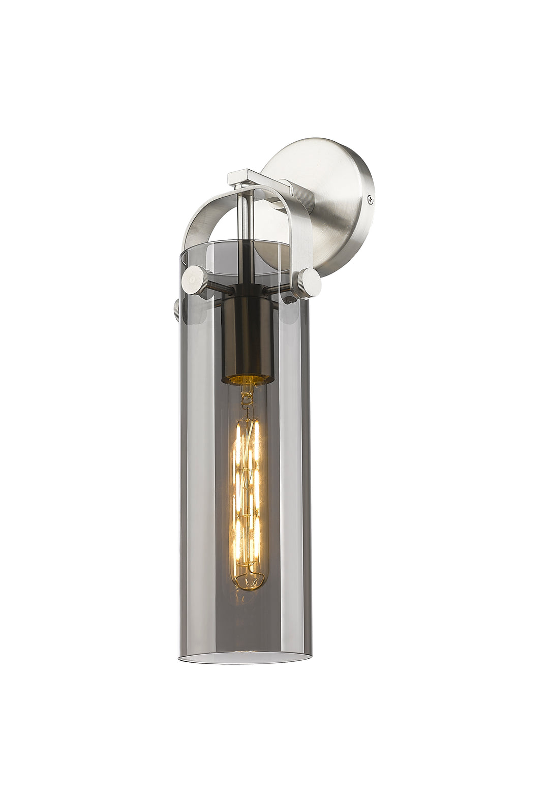 Innovations Lighting Pilaster 4" Sconce - Satin Nickel Wall Sconces Innovations Lighting Light Smoke ; Glass Type: Smoked  