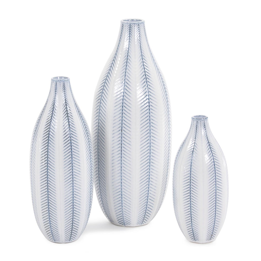 Howard Elliott Collection Blue and White Chevron Ceramic Vase Set