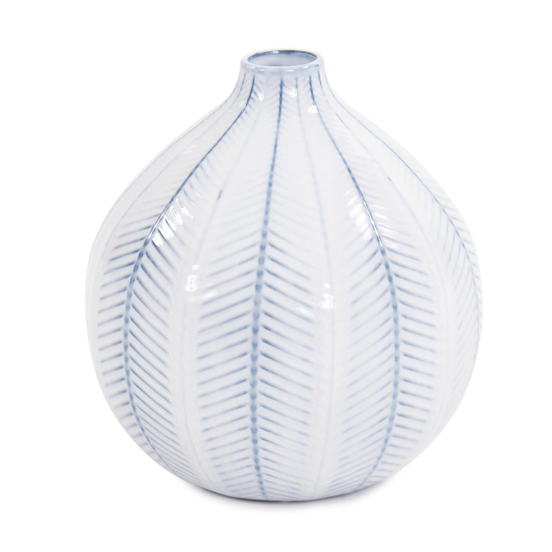 Howard Elliott Collection Blue and White Chevron Ceramic Globe Vase Small