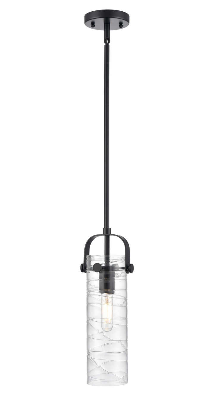 Innovations Lighting Pilaster II Cylinder 12" Pendant - Matte Black Pendants Innovations Lighting Deco Swirl ; Glass Type: Transparent  