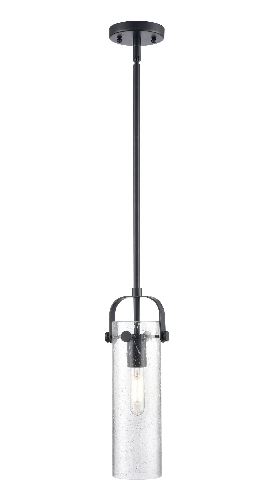 Innovations Lighting Pilaster II Cylinder 12" Pendant - Matte Black Pendants Innovations Lighting Seedy ; Glass Type: Seedy  