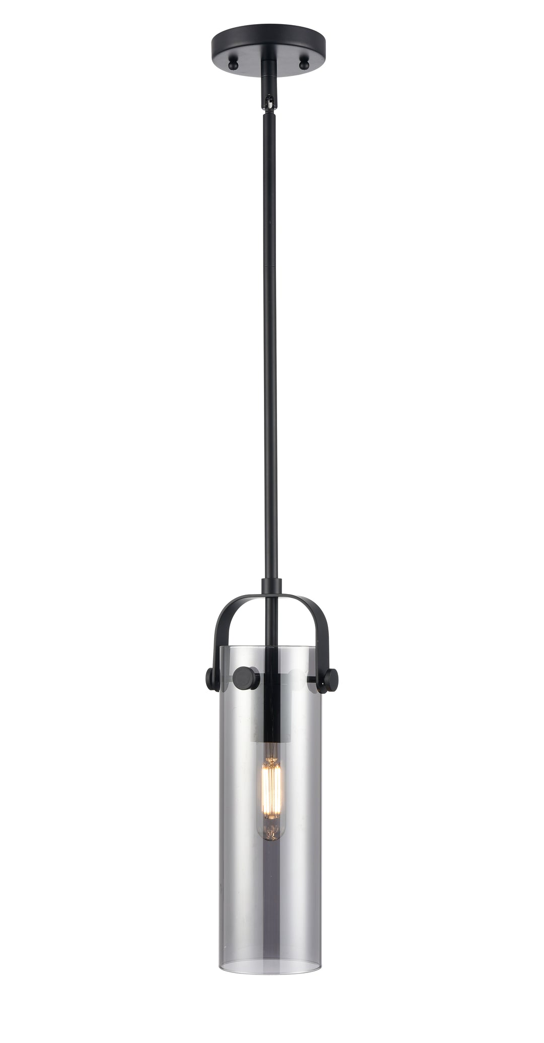 Innovations Lighting Pilaster II Cylinder 12" Pendant - Matte Black Pendants Innovations Lighting Light Smoke ; Glass Type: Smoked  