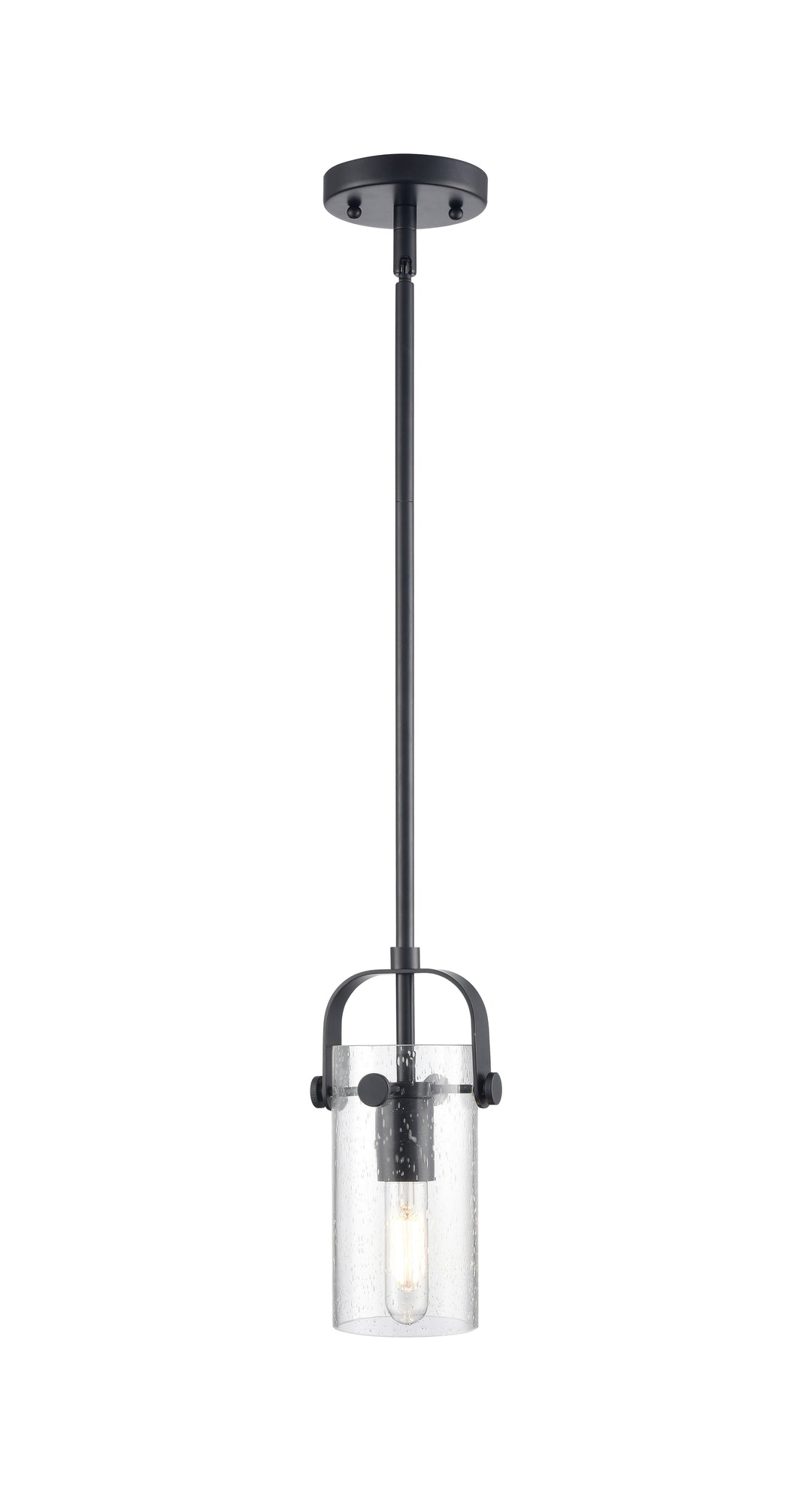 Innovations Lighting Pilaster II Cylinder 7" Pendant - Matte Black Pendants Innovations Lighting Seedy ; Glass Type: Seedy  