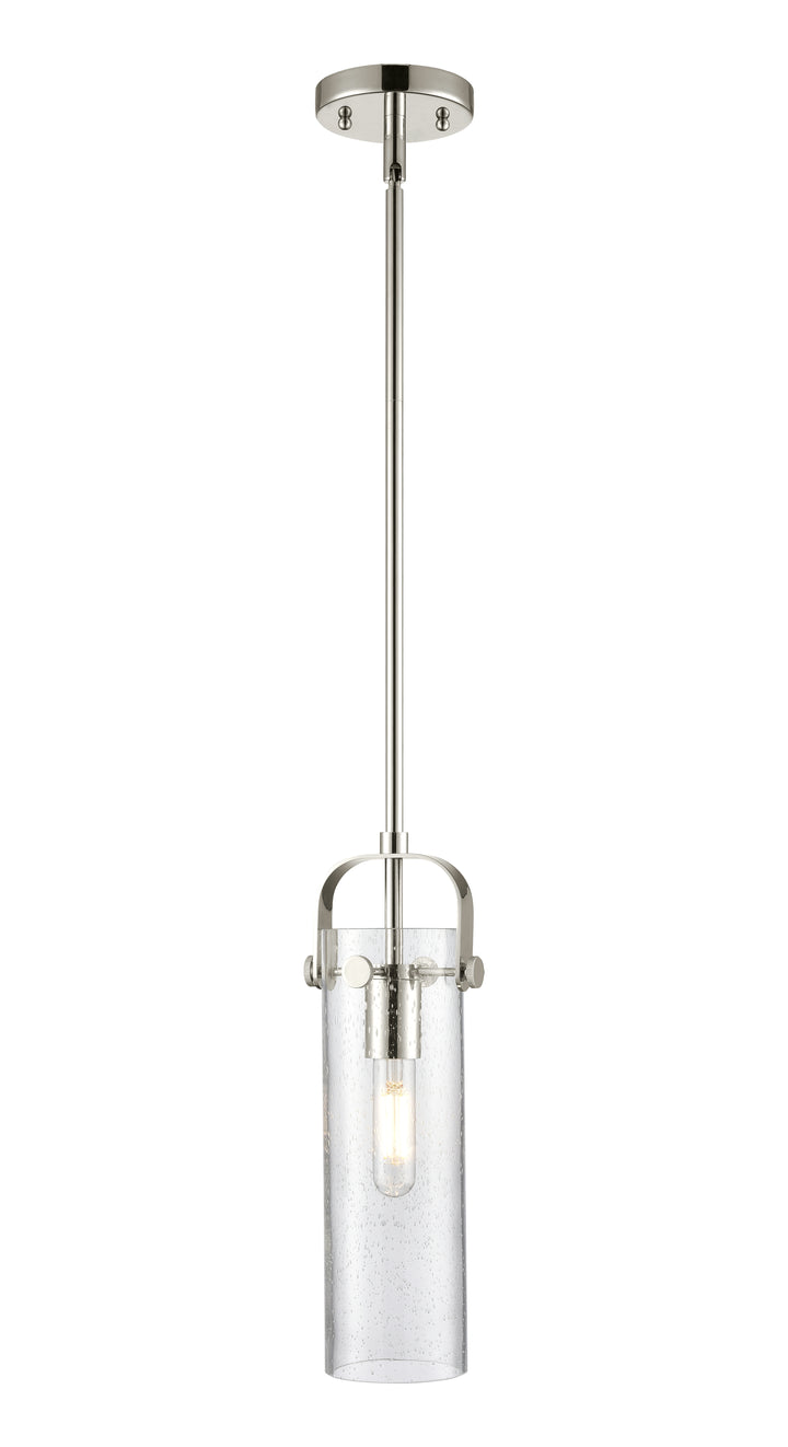 Innovations Lighting Pilaster II Cylinder 12" Pendant - Polished Nickel Pendants Innovations Lighting Seedy ; Glass Type: Seedy  