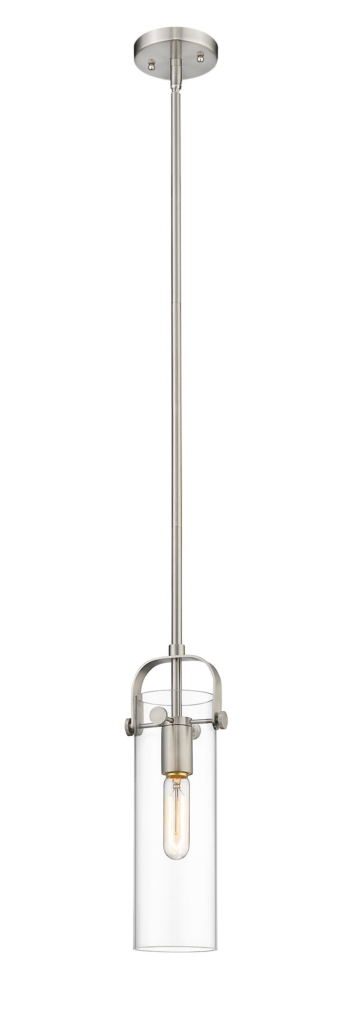 Innovations Lighting Pilaster II Cylinder 12" Pendant - Satin Nickel Pendants Innovations Lighting Clear ; Glass Type: Clear  