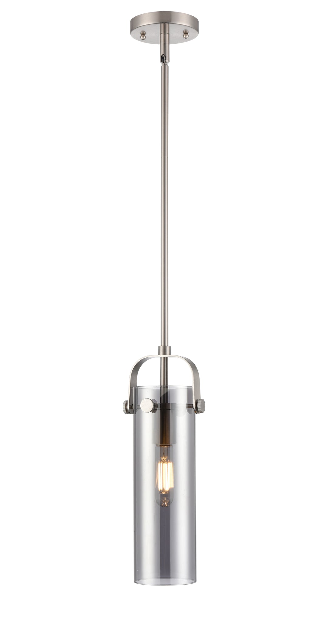 Innovations Lighting Pilaster II Cylinder 12" Pendant - Satin Nickel Pendants Innovations Lighting Light Smoke ; Glass Type: Smoked  