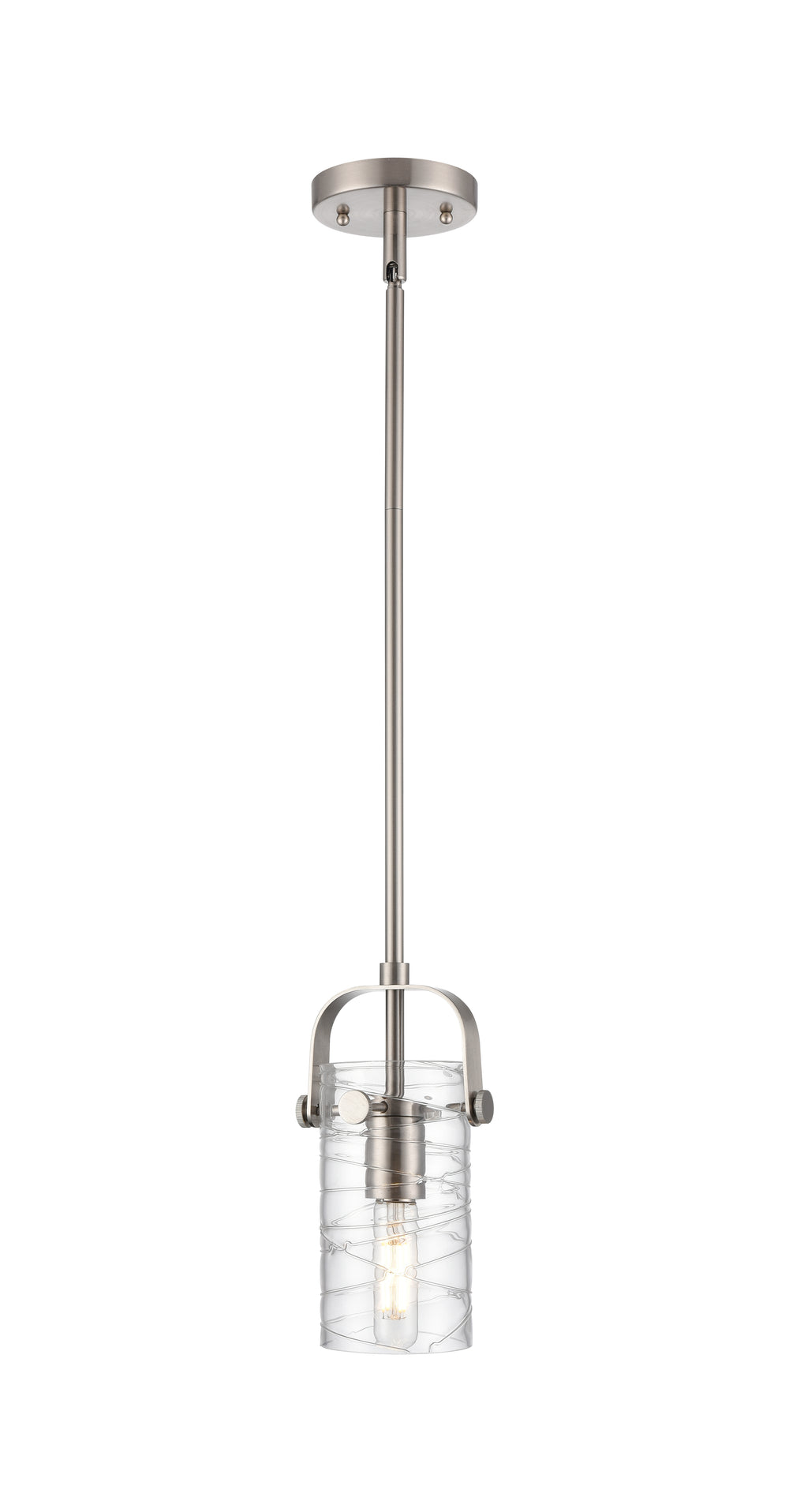 Innovations Lighting Pilaster II Cylinder 7" Pendant - Satin Nickel Pendants Innovations Lighting Deco Swirl ; Glass Type: Transparent  