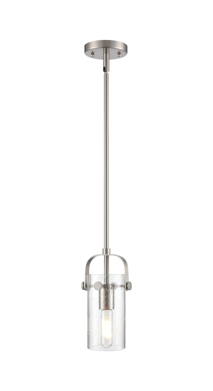 Innovations Lighting Pilaster II Cylinder 7" Pendant - Satin Nickel Pendants Innovations Lighting Seedy ; Glass Type: Seedy  