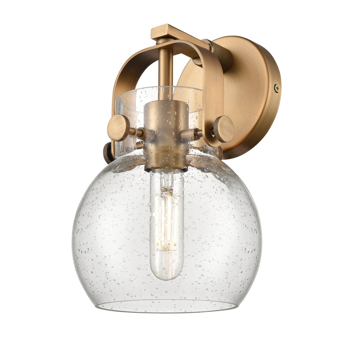 Innovations Lighting Pilaster II Sphere 6" Sconce - Brushed Brass Wall Sconces Innovations Lighting Seedy ; Glass Type: Seeded  