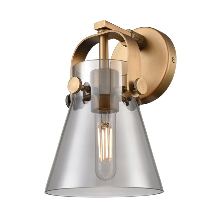 Innovations Lighting Pilaster II Cone 6" Sconce - Brushed Brass Wall Sconces Innovations Lighting Light Smoke ; Glass Type: Smoked  