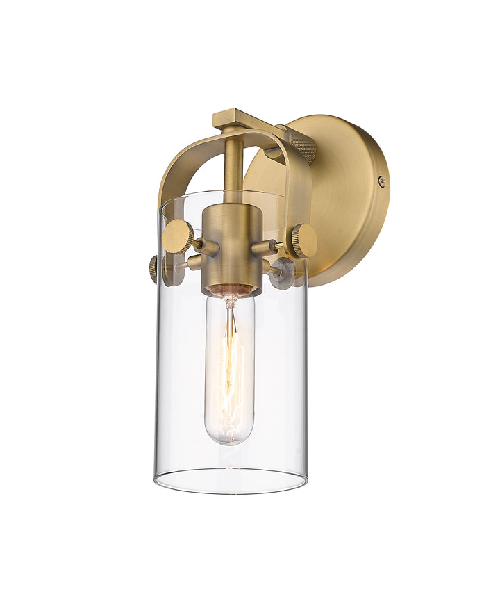 Innovations Lighting Pilaster II Cylinder 7" Sconce - Brushed Brass Wall Sconces Innovations Lighting Clear ; Glass Type: Clear  