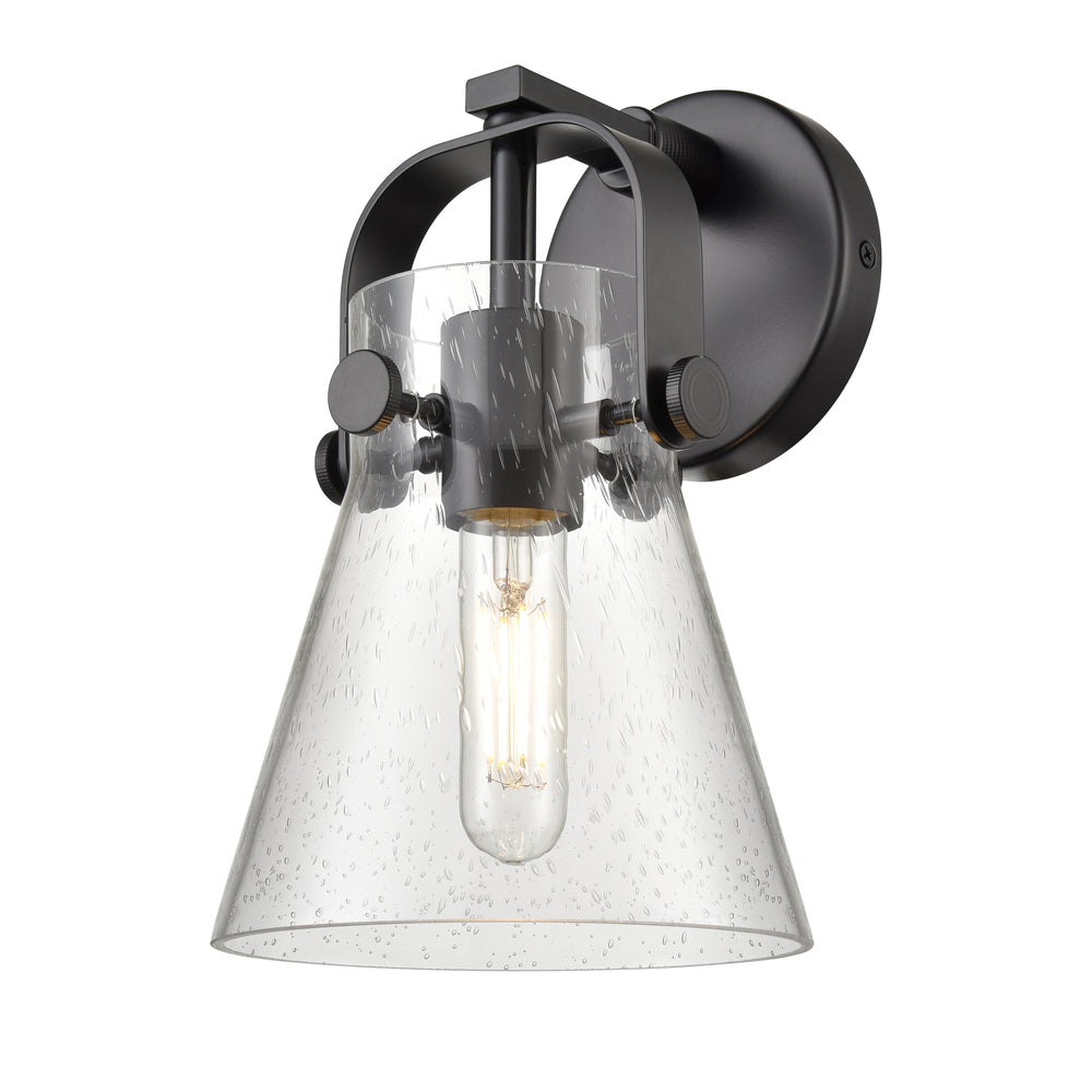 Innovations Lighting Pilaster II Cone 6" Sconce - Matte Black Wall Sconces Innovations Lighting Seedy ; Glass Type: Seeded  