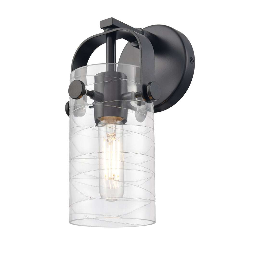 Innovations Lighting Pilaster II Cylinder 7" Sconce - Matte Black Wall Sconces Innovations Lighting Deco Swirl ; Glass Type: Transparent  