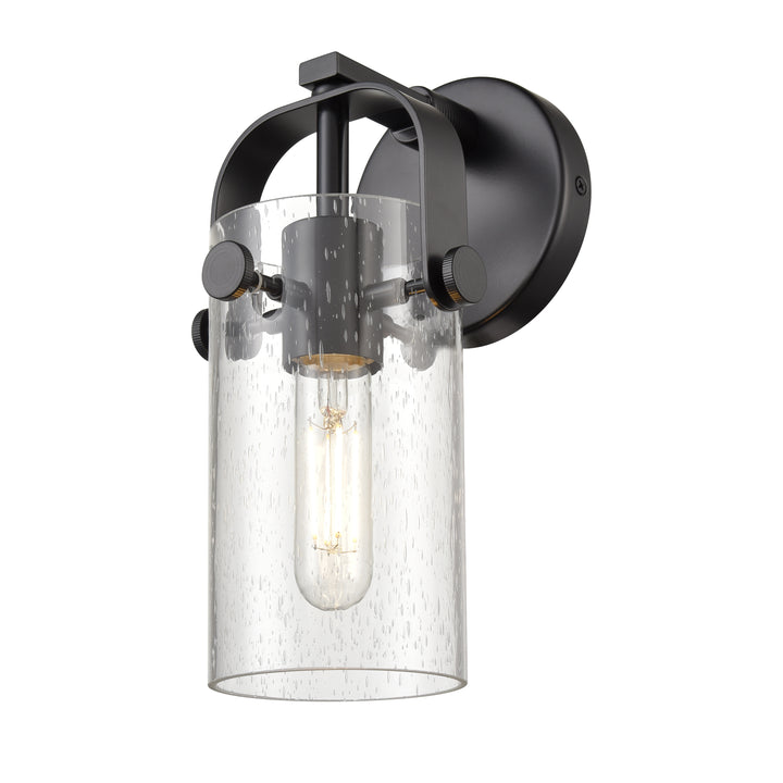 Innovations Lighting Pilaster 4" Sconce - Matte Black Wall Sconces Innovations Lighting Seedy ; Glass Type: Transparent  