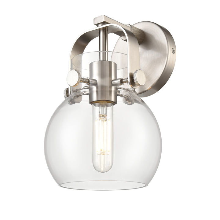 Innovations Lighting Pilaster II Sphere 6" Sconce - Satin Nickel Wall Sconces Innovations Lighting Clear ; Glass Type: Clear  