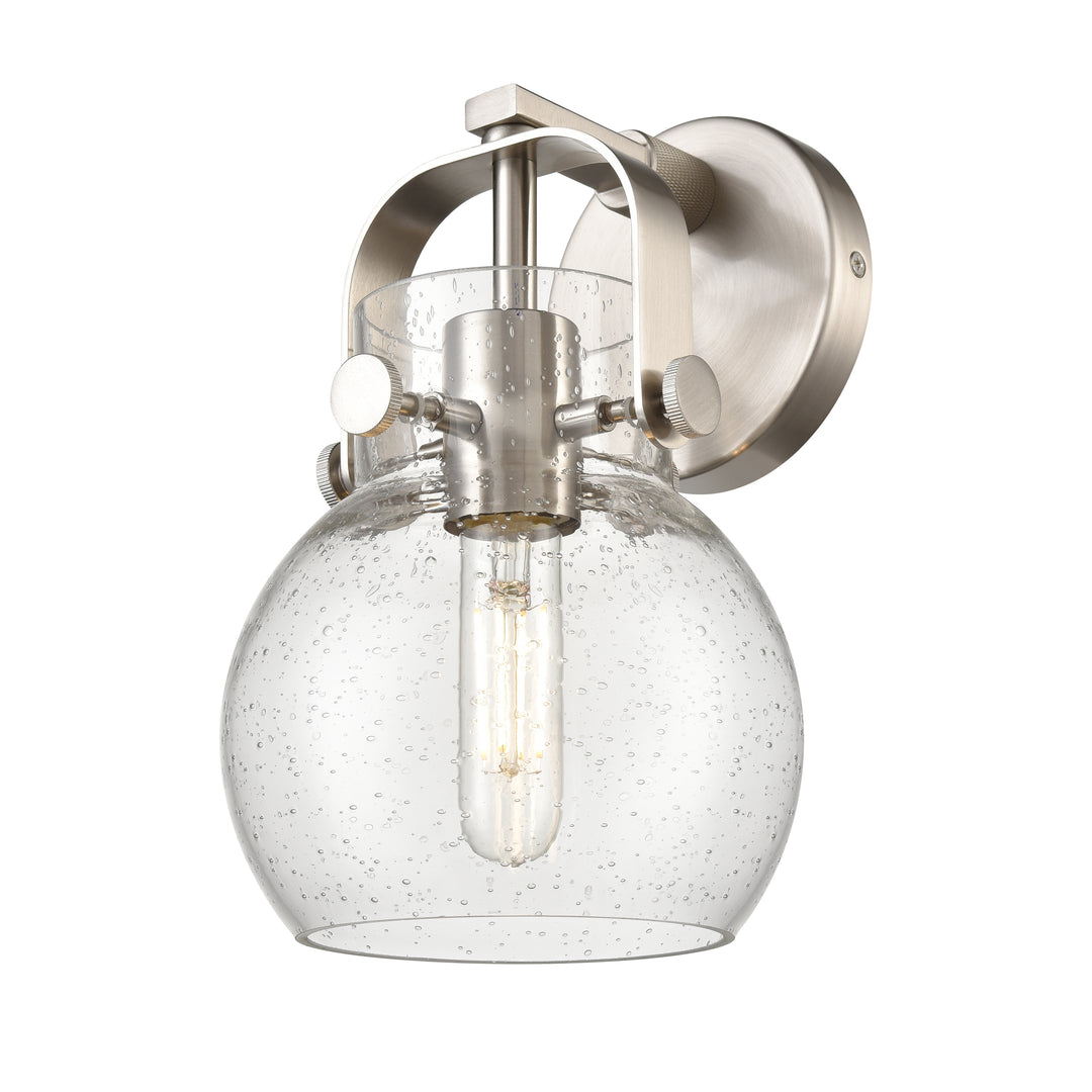 Innovations Lighting Pilaster II Sphere 6" Sconce - Satin Nickel Wall Sconces Innovations Lighting Seedy ; Glass Type: Seeded  