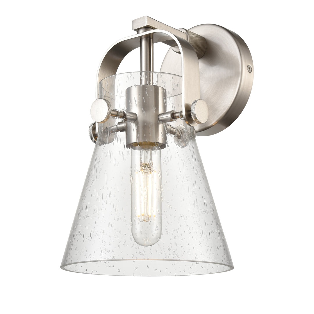 Innovations Lighting Pilaster II Cone 6" Sconce - Satin Nickel Wall Sconces Innovations Lighting Seedy ; Glass Type: Seeded  