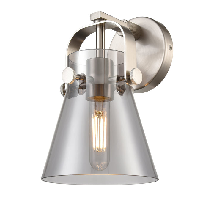 Innovations Lighting Pilaster II Cone 6" Sconce - Satin Nickel Wall Sconces Innovations Lighting Light Smoke ; Glass Type: Smoked  