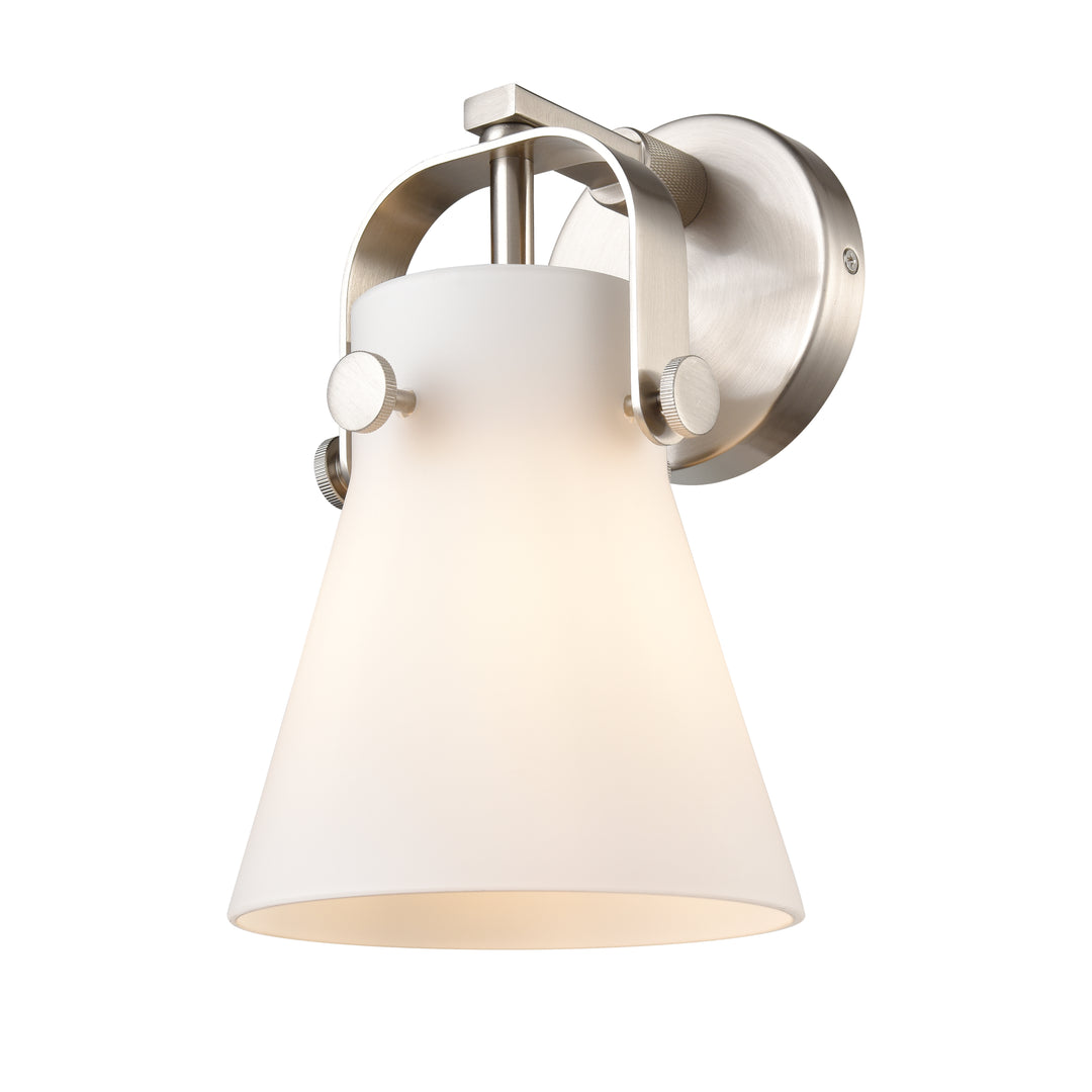 Innovations Lighting Pilaster II Cone 6" Sconce - Satin Nickel Wall Sconces Innovations Lighting White ; Glass Type: Frosted  